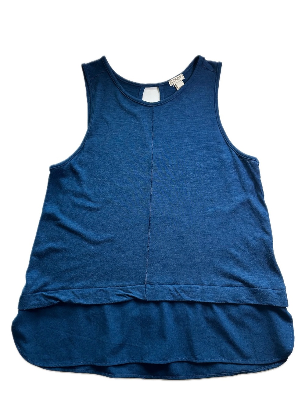 J. Crew Blue Layered Hem Knit Mixed Media Tank Top Side Split Keyhole Back L